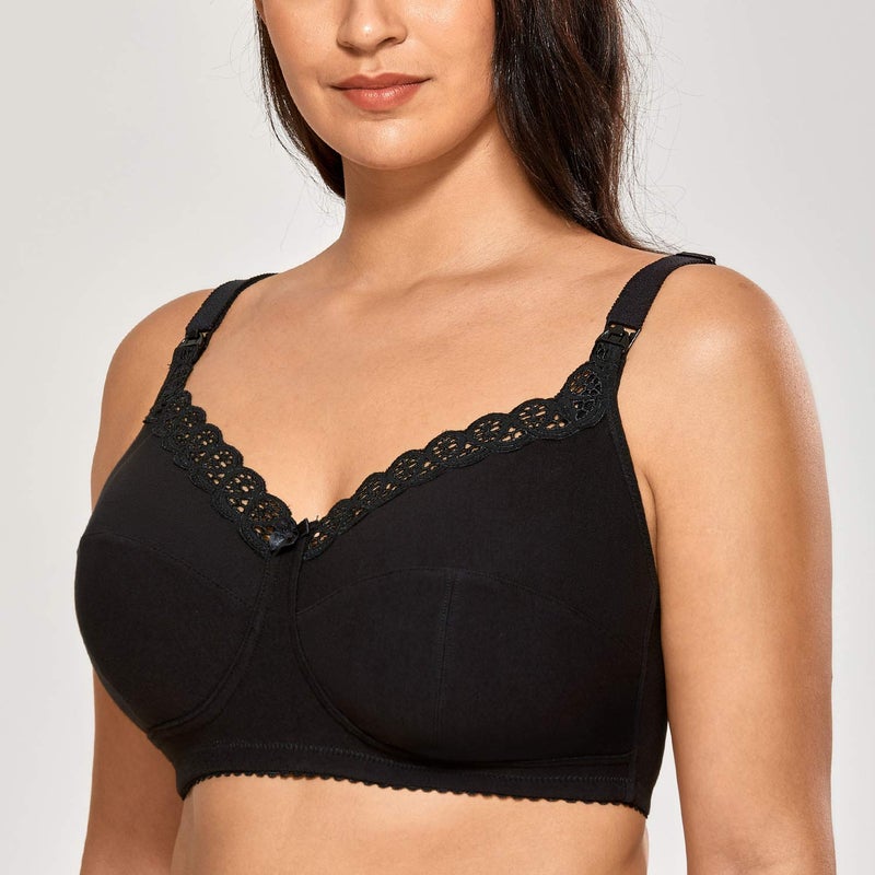 Gratlin Women's Plus Size Cotton Nursing Bra Wireless Breastfeeding Maternity Bras Black 38H - Image 3